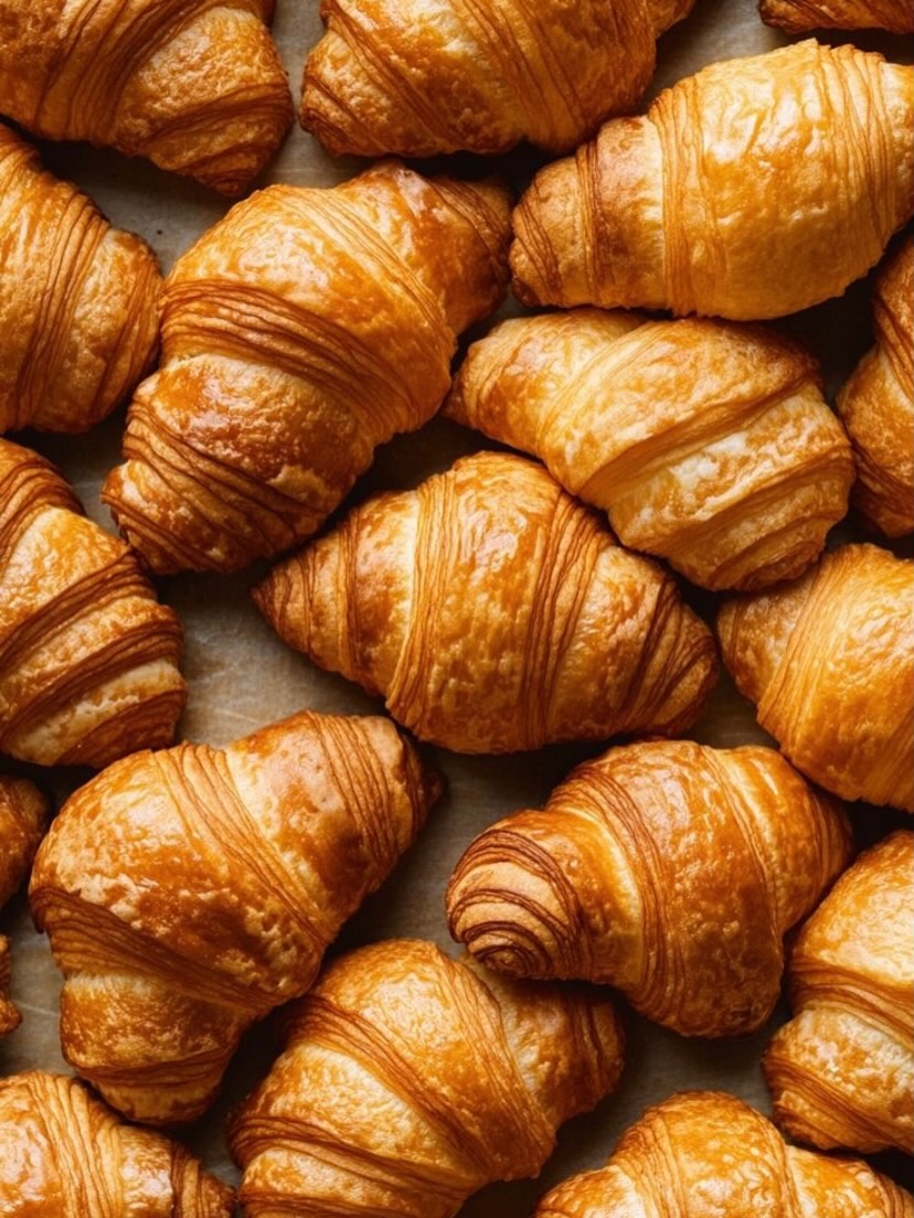 Croissants dorados de la selección de bollería de Aroma